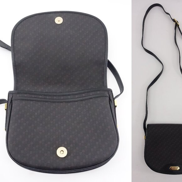 Vintage Lanvin Paris Purse Crossbody Shoulder Bag Logo Print Canvas and Leather - Picture 14 of 15
